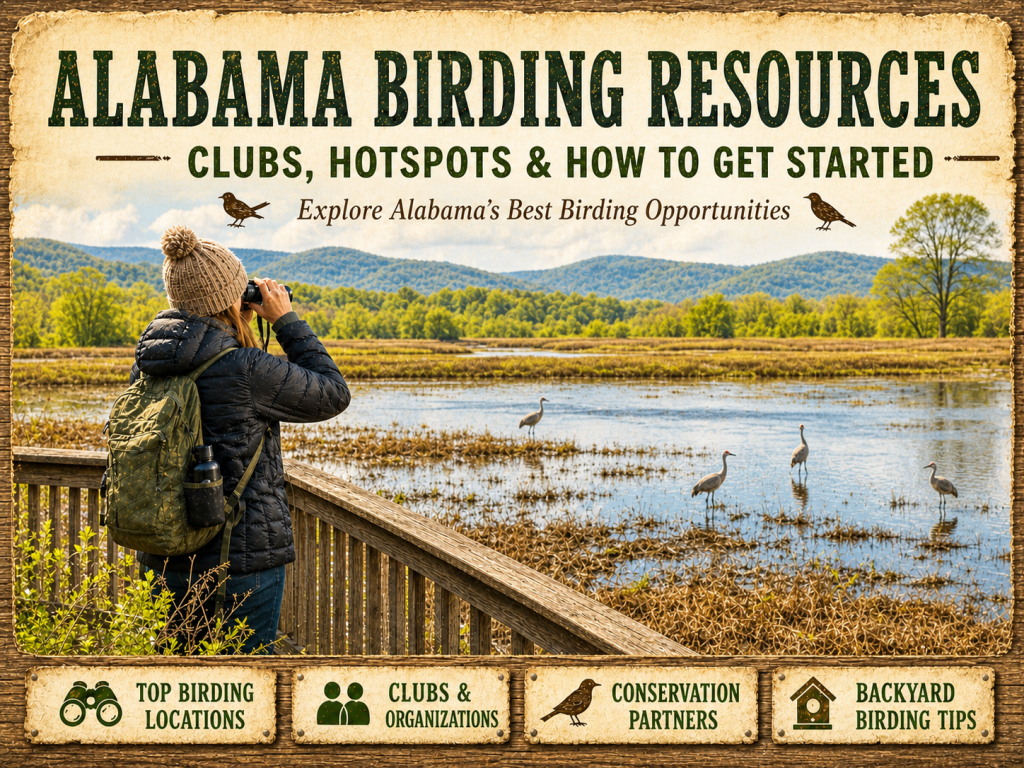 Birder scanning wetlands at Wheeler National Wildlife Refuge in Alabama
