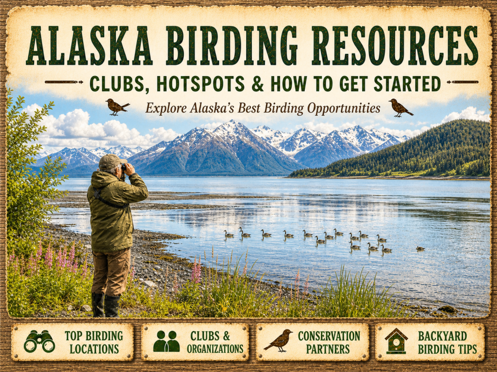 Birder scanning Shorebirds along the mudflats at Kachemak Bay State Park in Alaska