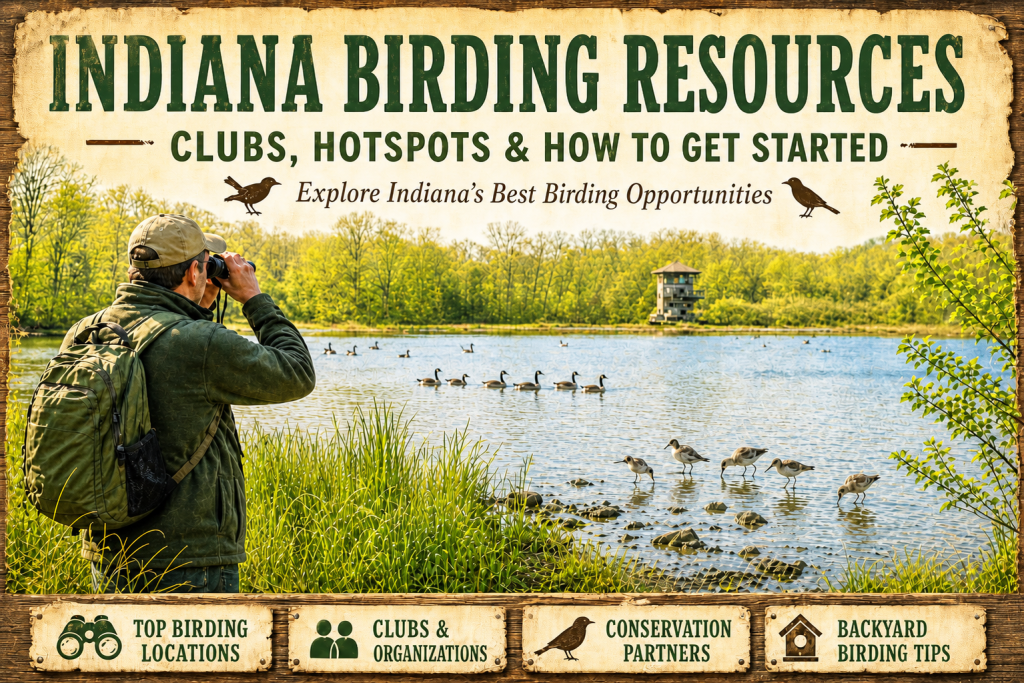 Birder watching Canada Geese and Shorebirds from the edge of Eagle Creek Park in Indianapolis Indiana
