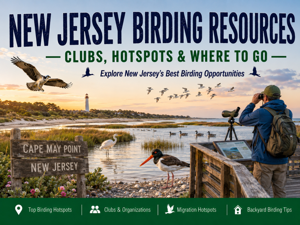 Birder watching an Osprey, American Oystercatcher, Great Egret, shorebirds, and Brant along the New Jersey coast at Cape May Point