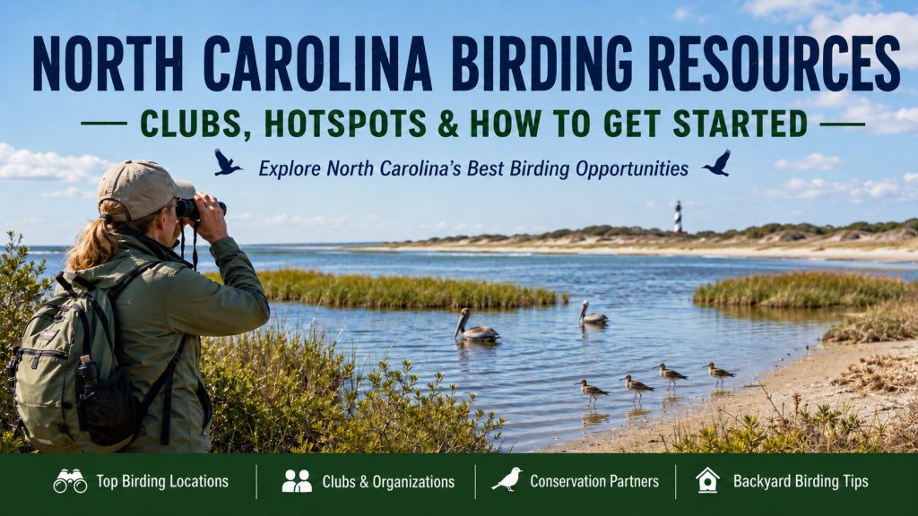 Birder scanning coastal wetlands at Pea Island National Wildlife Refuge in North Carolina with Brown Pelicans and shorebirds nearby